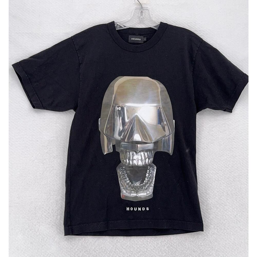 Hounds Mens Black Metal Mask Face Graphic Crew Short Sleeve T Shirt Sz S